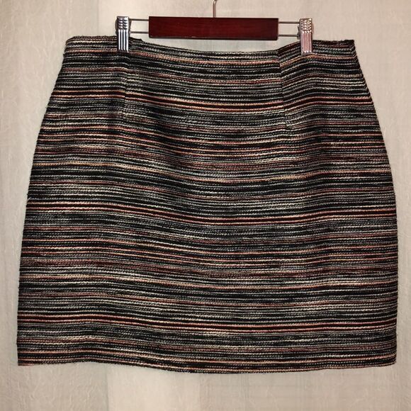 LOFT 10 Horizontal Stripes Multicolored Tweed Mini Skirt with Fringe Inset - Picture 2 of 12